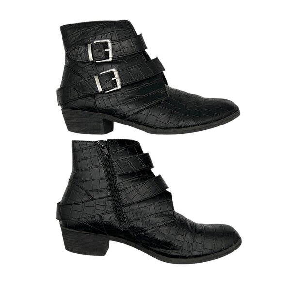 a.n.a. Afra Motorcycle Black Faux Croc Embossed Grunge Biker Ankle Boots (9M) - Picture 5 of 15
